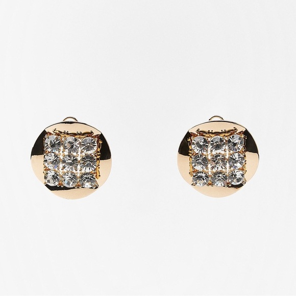 Zara Jewelry - NWT. Zara Golden Circular Shape Metallic Earrings with Jewel Appliqués.